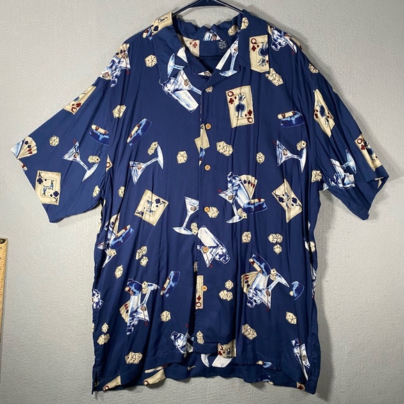 Cherokee Cards Martini Cigar Dice Print Vegas Gamble Casino Button Down Shirt XL - Picture 1 of 6